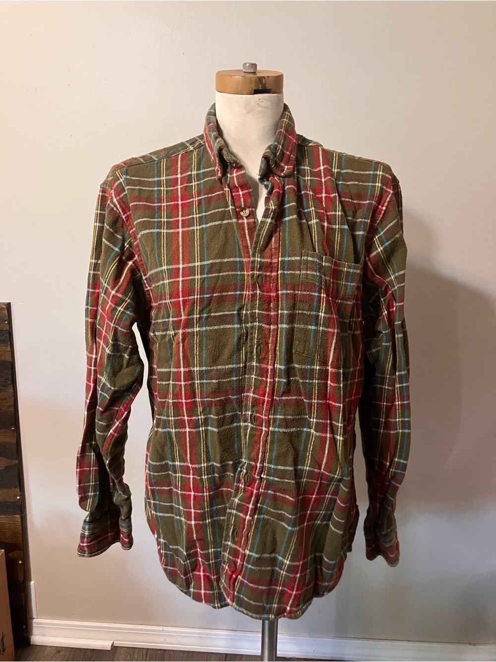 RedHead Olive Green Plaid Button-Down Shirt with Red Accents